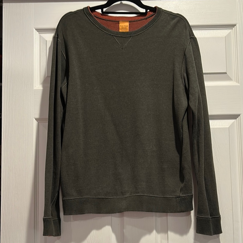 Mens Reversible Olive Green/Orange Rust Crewneck Sweatshirt